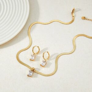 Fashion Square Zircon Jewelry Set – Earrings & Necklace