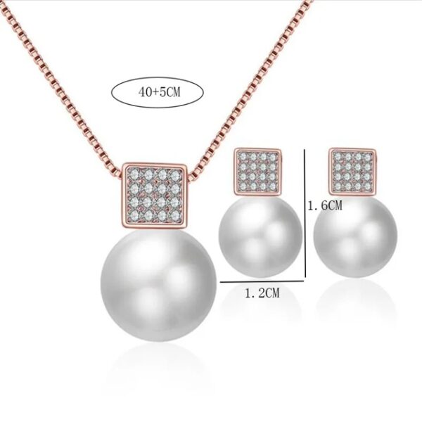Elegant Pearl Necklace & Earrings Set with Zircon Accents - Image 2
