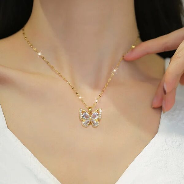 Luxurious Butterfly Necklace & Earrings Set with Zircon Inlay - Image 2