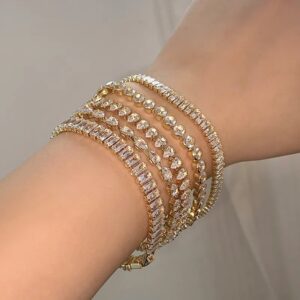Set of 5 Sparkling Bracelets with Diamond-Like Stones