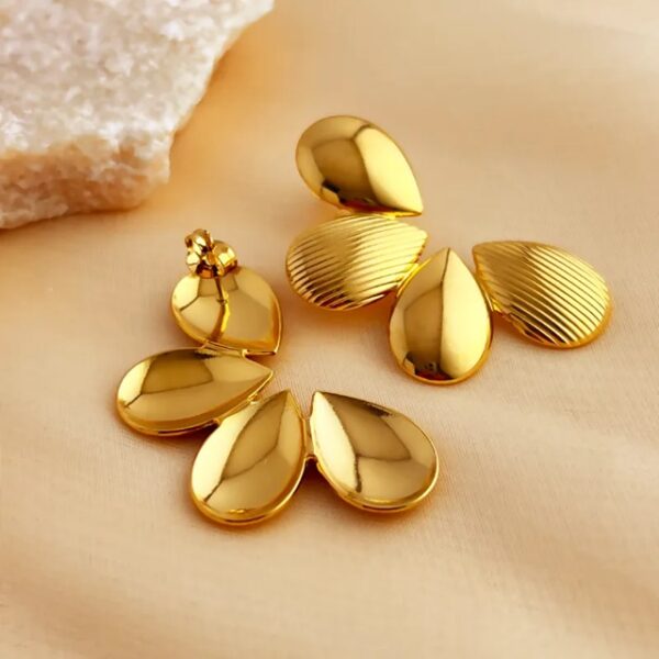 Elegant Gold Flower Petal Stud Earrings for Women - Image 2