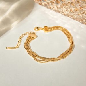 18K Gold-Plated Snake Chain Bracelet – Luxe Geometric Elegance