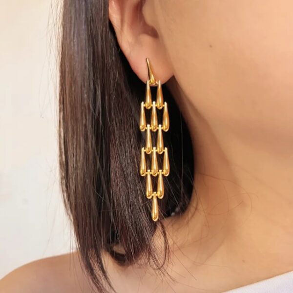 Elegant Gold 18K Plated Long Drop Earrings for Women - Image 2