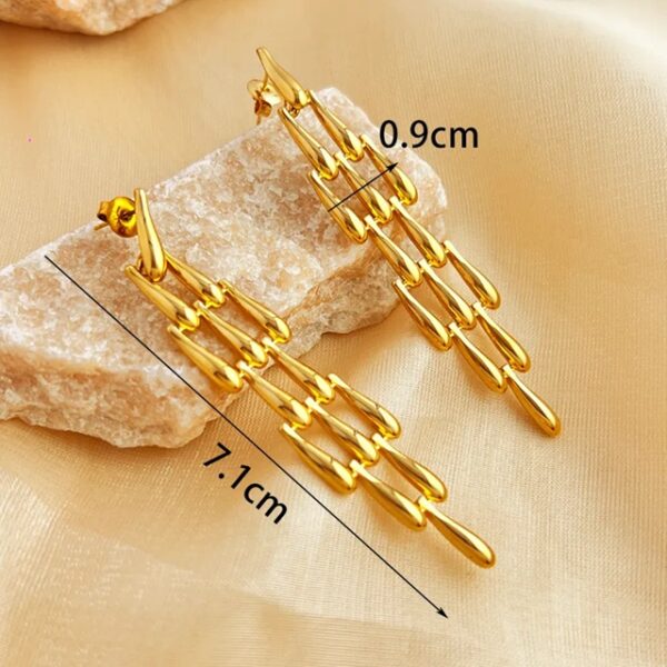 Elegant Gold 18K Plated Long Drop Earrings for Women - Image 3