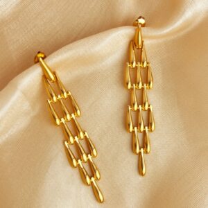 Elegant Gold 18K Plated Long Drop Earrings for Women