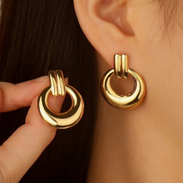 Golden Yellow Circle Stud Earrings – Elegant Streetwear Style - Image 2