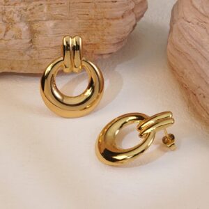 Golden Yellow Circle Stud Earrings – Elegant Streetwear Style